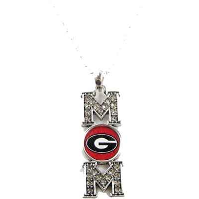 Georgia Bulldogs Mom Clear Crystal Silver Necklace